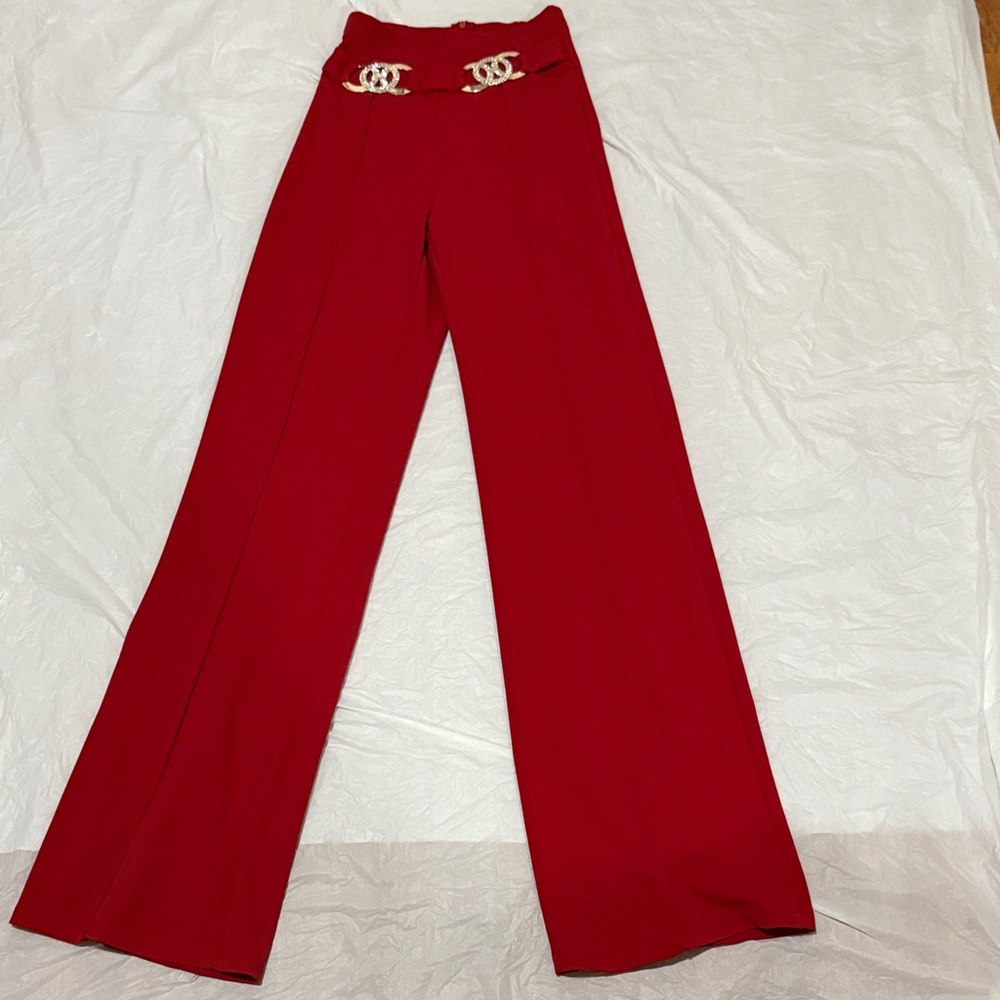 Elegant Red Wide-Leg Pants